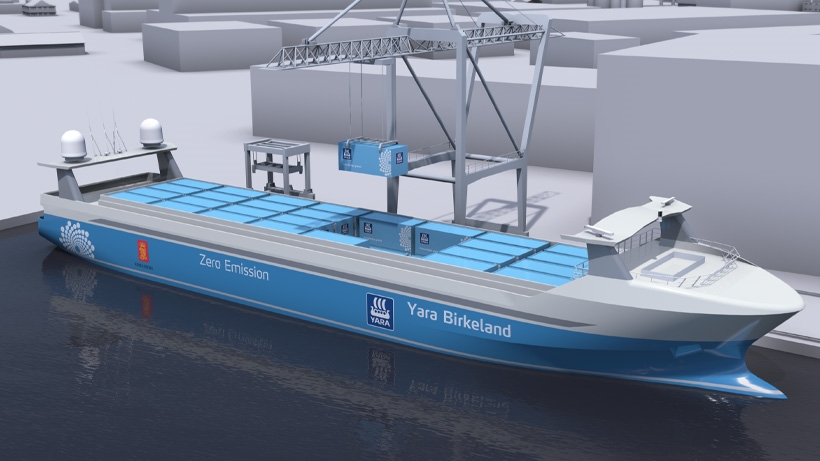 Yara Birkeland: Världens första utsläppsfria och självkörande containerfartyg. Bild: Yara